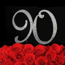 120mm Silver Number Cake Toppers with Rhinestones Birthday Anniversary 90-Ninety