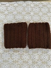 Ladies Short Leg Warmers Crochet Dark Brown Ankle Cuff Boot Toppers