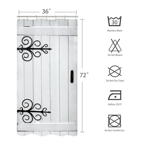 Stall Rustic Barn Door Shower Curtain Set Inches Half 36Wx71H White