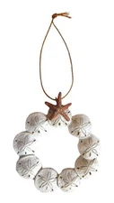RESIN SAND DOLLAR WREATH w/STARFISH COASTAL NAUTICAL CHRISTMAS ORNAMENT 