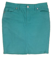 Nine West Jeans Turquoise Denim Skirt Women Size 28/6 Rhinestone Detail Pockets