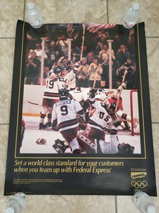 1980 Usa Olympic Hockey Team Gold Medal Poster Miracle On Ice Federal Express Ad Ebay