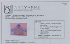 ARTYARNS KNITTING PATTERN E110 Little Hooded Top Down Sweater Child 2-6 24"-28"