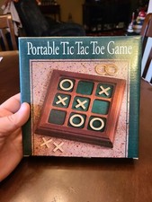 Walnut Finish Portable Tic-Tac-Toe SET Toy Wooden Game X O, Open to Check Comp