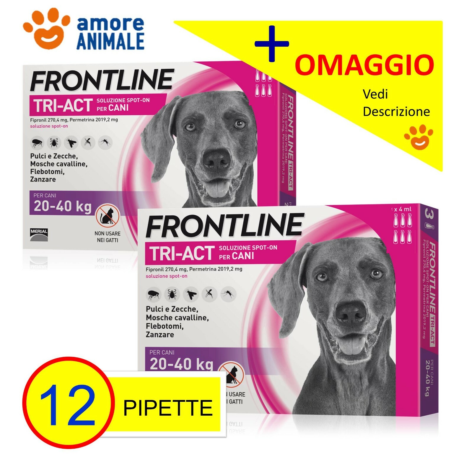 Kit 12 Pipette Frontline Tri-Act Cani L (20-40 kg) | Antiparassitario