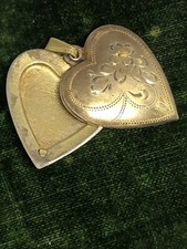Romantic Vintage Gold Filled Heart Flower Hand Engraved Locket Pendant Antique