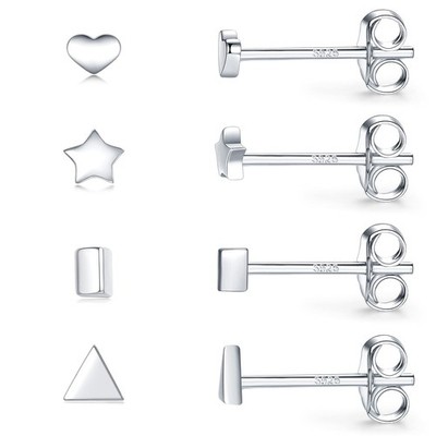 Sterling Silber Ohrstecker für Damen Herren - 4 Paar hypoallergene einfache Ge