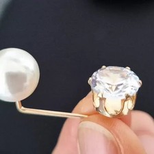 Silk Tie Ribbon Blouse with Pearl Brooch New Official