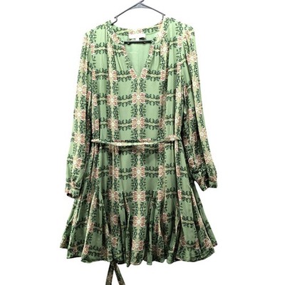 LOFT Long Sleeve Floral Dress Size L Green Pleated Hem V-Neck A-Line Rayon  | eBay