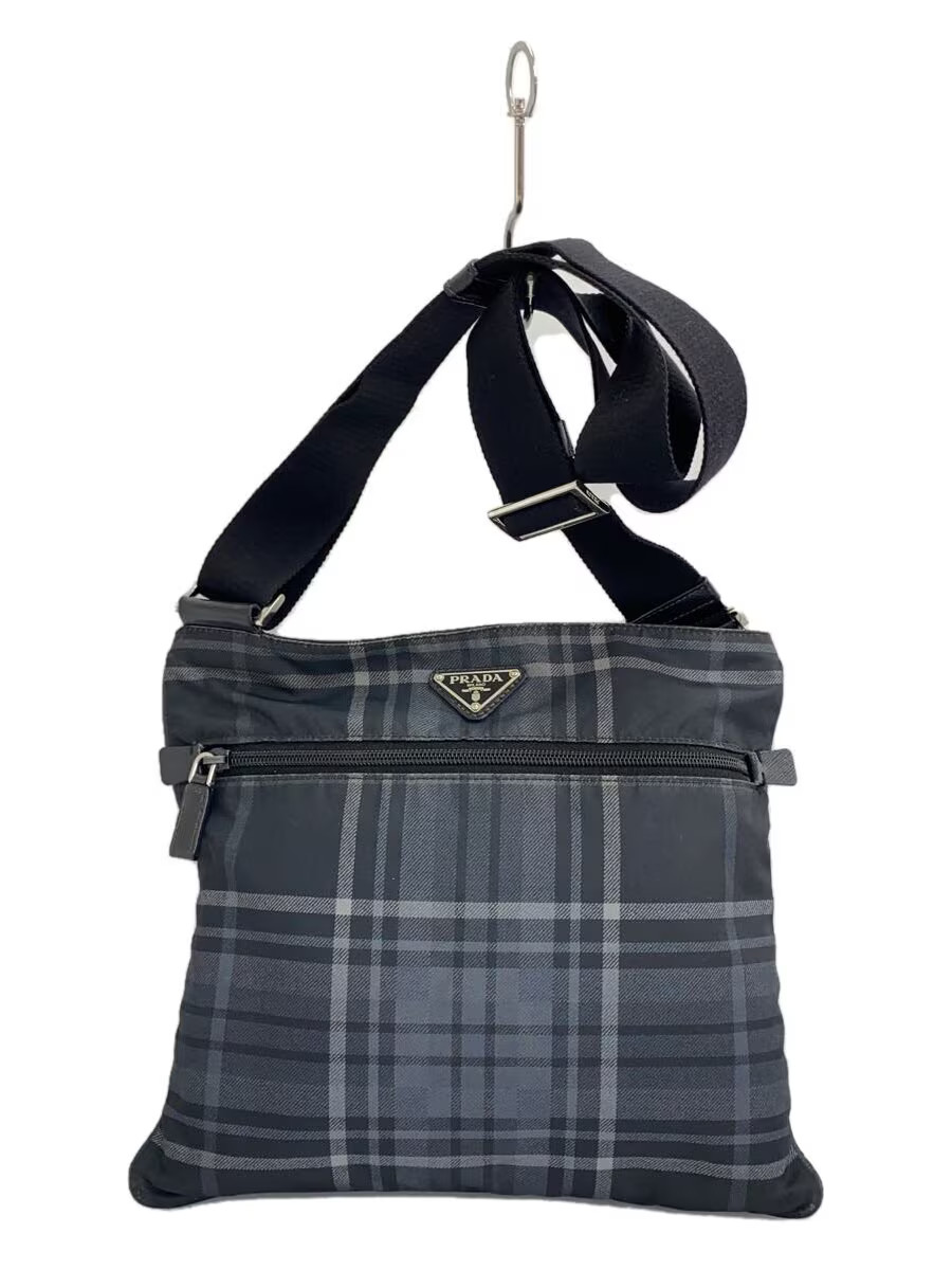 RARE PRADA Nylon Shoulder Bag in Gray Check Pattern