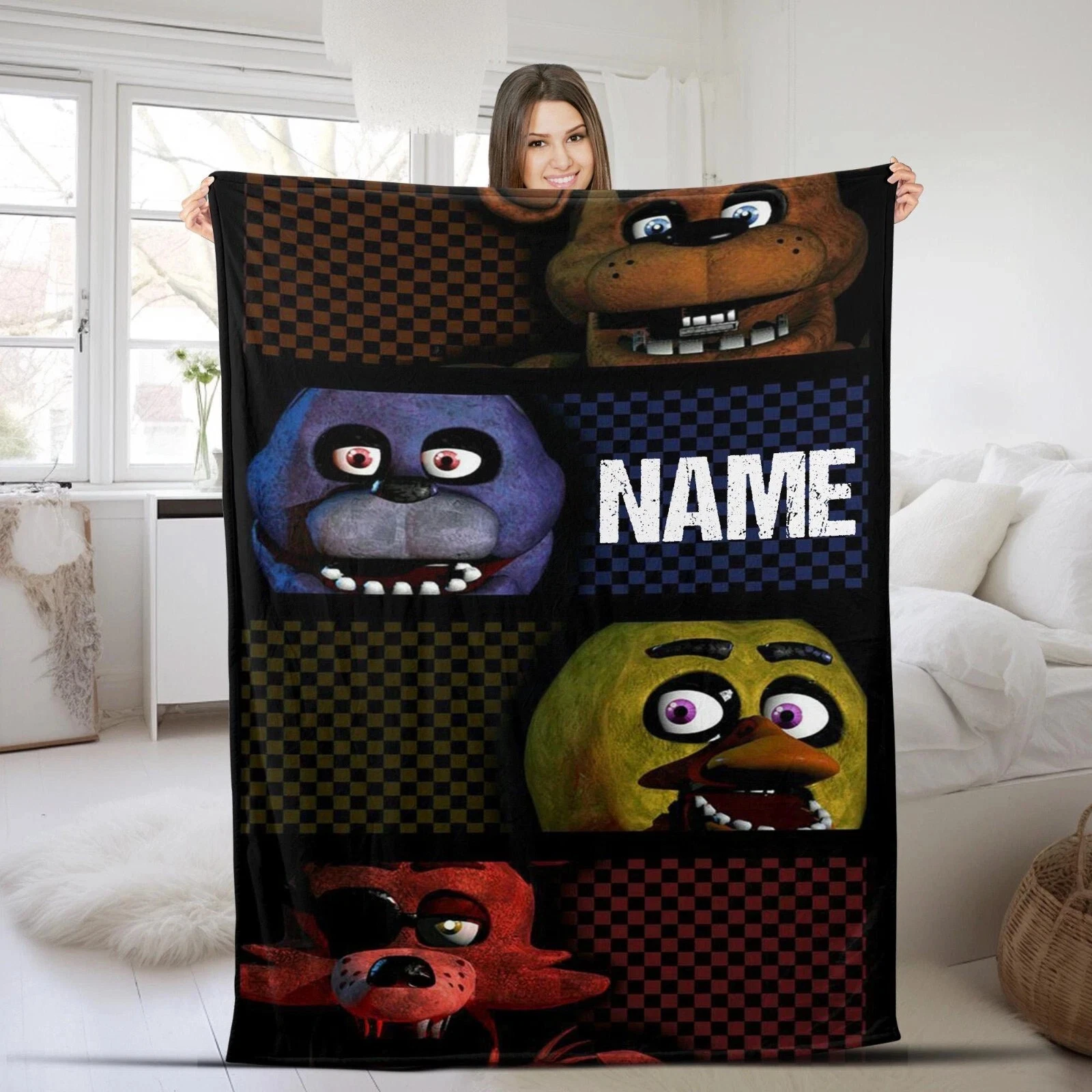 Custom Name Blanket Five Nights Freddy FNAF Tapestry Personalized Fleece Blanket