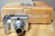 Canon Powershot A550 digital camera boxed bag leads user guide uses AA batteries