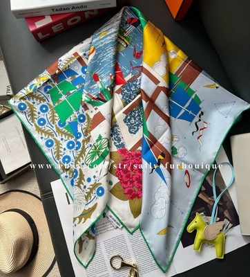 #ad #ad 2026 Sallys Boutique 18 Momme Heavy Twill Silk Wrap Scarf Boats Print Shawl 35quot; $46.99