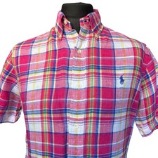 RALPH LAUREN Camicia Uomo MEDIA (42") Manica Corta Lino Multicolore Check