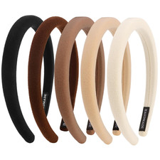 5Pcs Padded Headbands for Women, Non-Slip Elastic Hairbands, Comfortable Brown F