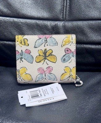 NWT COACH Lovely Butterfly Print Zip Corner Wristlet midnight Blue