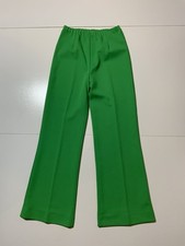 Vintage 70s Green Flare Polyester Disco Boho Wide Leg High Waist Pull On Pants