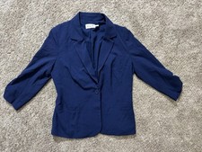 Eliza J Dress Jacket S Navy Blue 3/4 Sleeve 1 Button Pockets Blazer Top