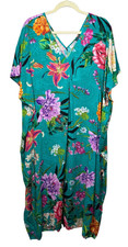 Johnny Was S Small Dress Peacock Goza Pleated Coverup Floral Shift Midi $268