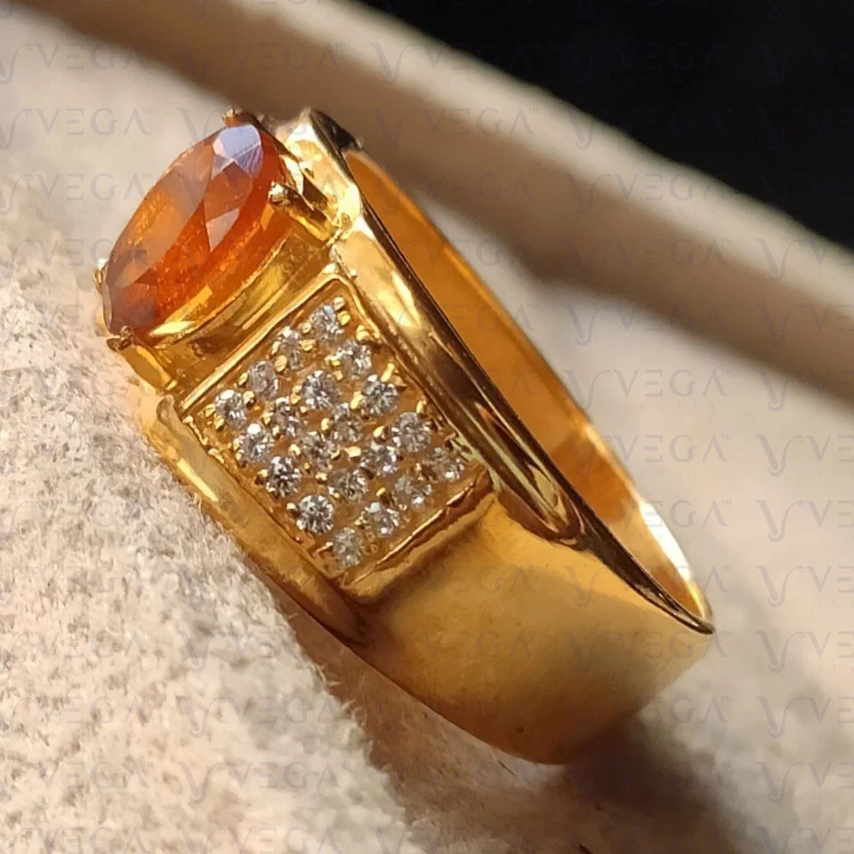 Anel masculino oval de 5,00 ct citrino natural com diamante folheado a ouro amarelo 18K - Imagem 4 de 4