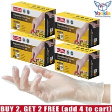 100pcs Clear Vinyl PVC Food Service Disposable Gloves Powder Free S/M/L/XL Size
