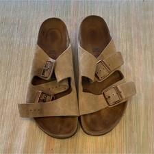 Birkenstock Arizona Beige Suede Two-Strap Buckle Slides Men's US 8 EU 41