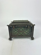 Antike Eisentruhe Schatulle Kiste Grün Samt Gusseisen Tresor Kassette Kasse Alt