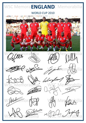12671. England World Cup 2010 Signed Team Picture Sheet (PRINTED AUTOGRAPHS A4)