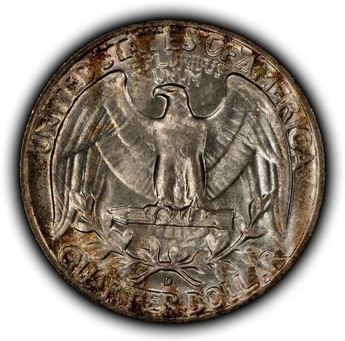 1954-D 25c Silver Washington Quarter - Speckled Pattern Toning - BU - SKU-Z6462