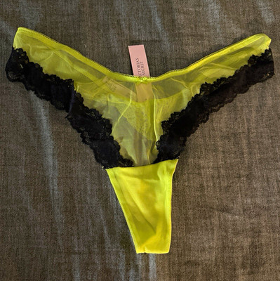 Victoria's Secret Sheer Mesh Lace Thong Panties Yellow/Black