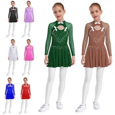 Girls Mesh Long Sleeve Sparkly Gymnastics Leotard Ballet Lyrical Dancewear