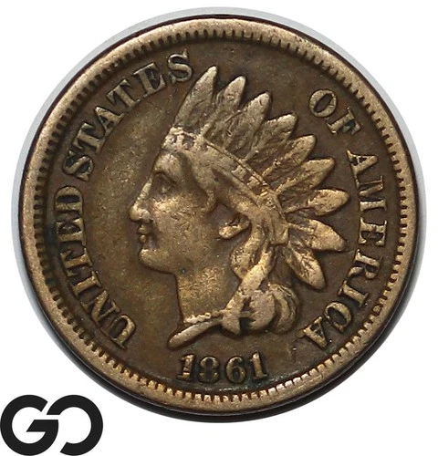 1861 Indian Head Cent Penny, VF Tougher Date