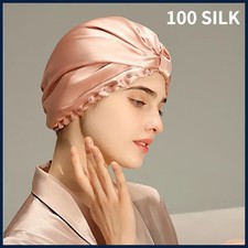 Pure Silk Night Caps Mulberry Silk Sleeping Bonnet Hair Loss Hat Natural Silk