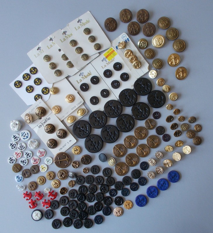 Big vintage lot nautical themed buttons metal & plastic NOS & pre-owned