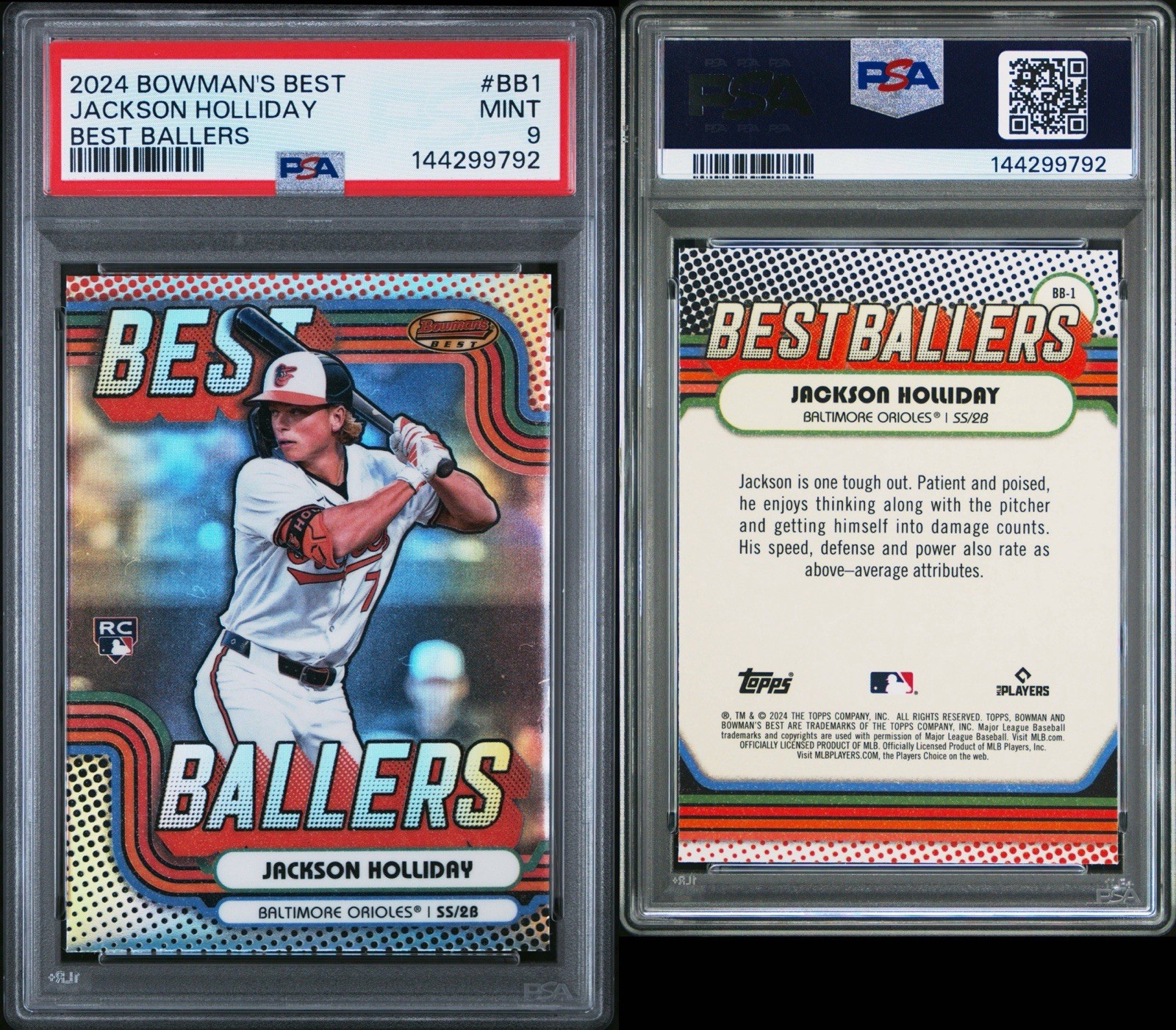 Topps 2024 Bowman's Best Jackson Holliday Orioles Best Ballers RC BB-1 PSA 9 view 3