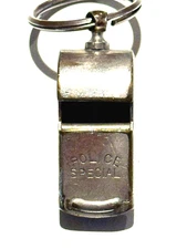 WHISTLE 1940's POLICE SPECIAL USA BRASS w/ PLATED CHROME  Wooden Ball LOUD ,Ring