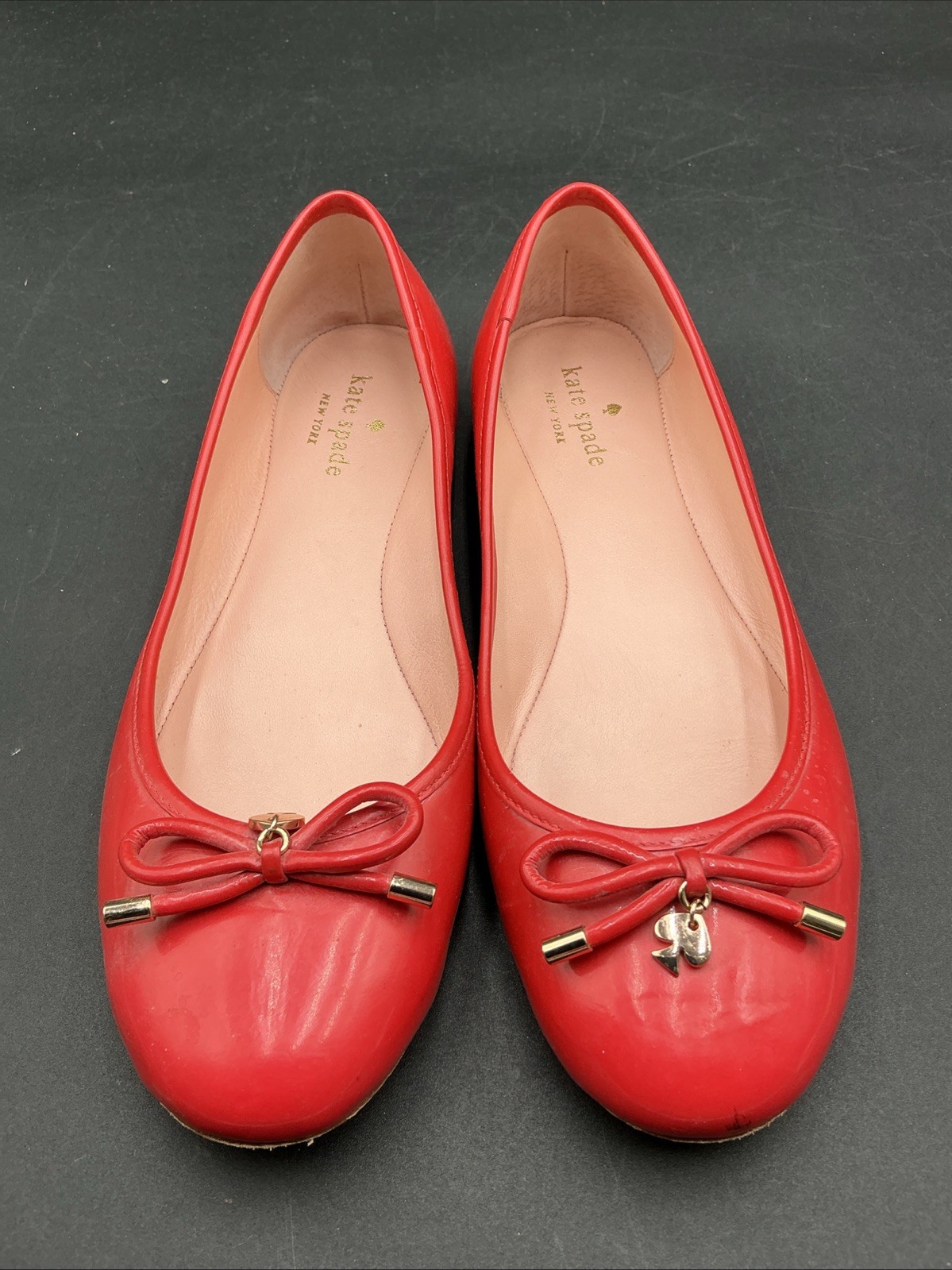 Kate Spade Willa Maraschino Red Leather Ballet Flats with Gold Spade Charm 8.5