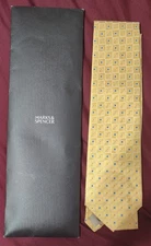 MARKS & SPENCER Genuine Italian Silk Necktie - Gold with Blue Squares and Dots
