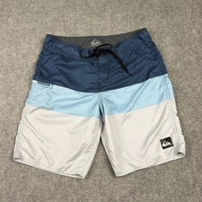 Y2K Quiksilver Board Shorts Mens 34 Blue Colorblock Swim Trunks Surf Beach 00s
