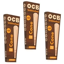 OCB Virgin Unbleached 1 1/4 Cones 84mm Size (3 Pack) - Total of 18 Cones