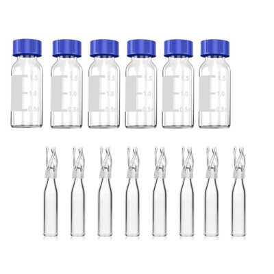 100PCS 2ml Autosampler Vials+9-425 Screw Caps+250uL Micro Inserts Plastic Spring