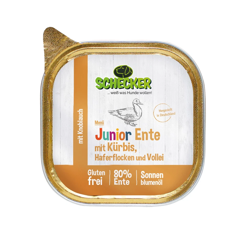 Schecker Nassfutter - Junior Ente mit Kürbis, Haferflocken - Welpe -  12  x 410g - Bild 3 von 4