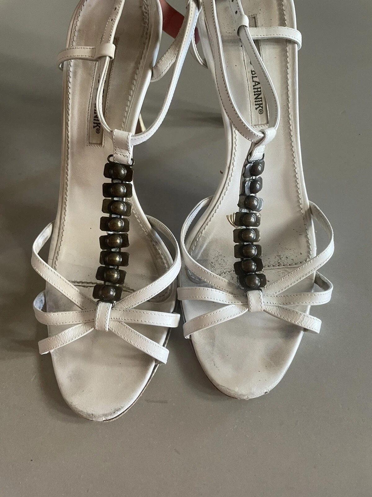 MBT Sandali Manolo Blahnik bianchi in pelle tacchi con cinturini taglia 41