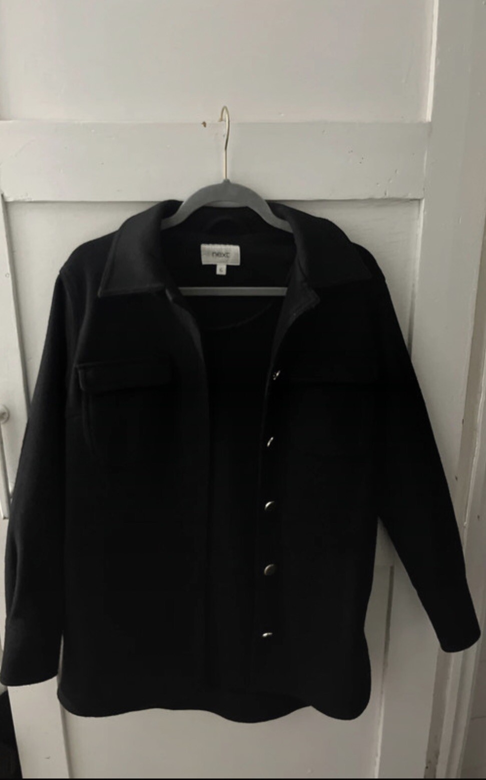 Next Black Shacket Cosy Warm Winter Gold Button Detail Pockets 6 Jacket