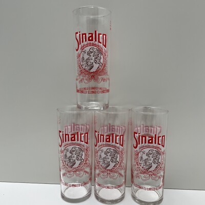   4x Sinalco Glas 0,2 schmal - Vintage Design - Softdrink - Retro - Rot / Weiß