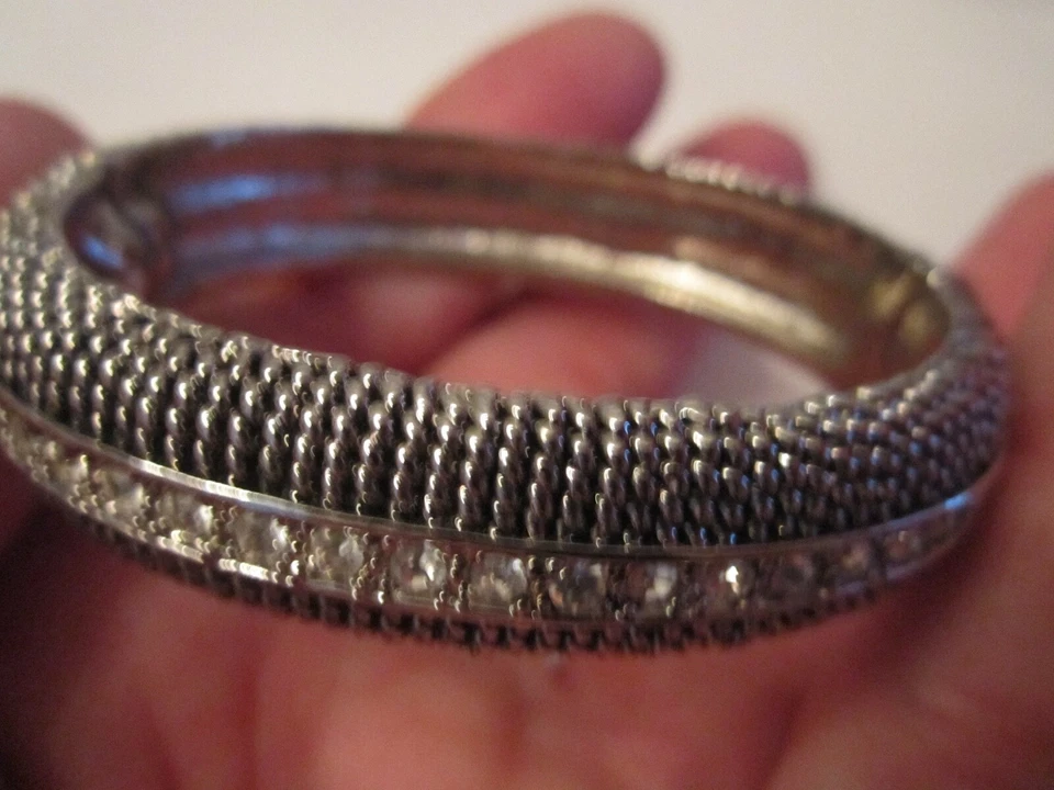 HEAVY SILVER PLATED CUFF BRACELET WITH CRYSTALS -  SC-10 - Image 2 of 4