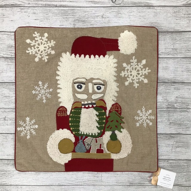 Pottery Barn Nutcracker Pillow Cover Christmas Decor Crewel