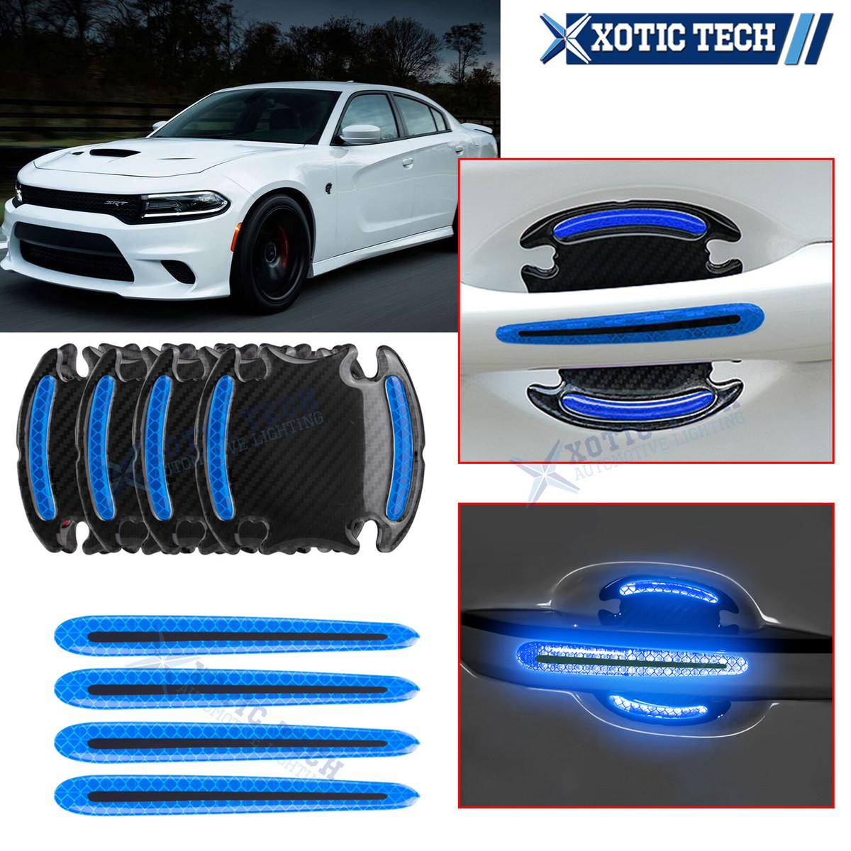 Blue Door Handle Bowl Strip Guard Stickers For Dodge Charger