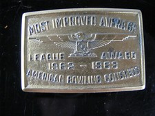 1962-63 American Bowling Congress Belt Buckle Most Improved Average All Brass
