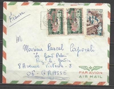 Q196-CARTA DE COLONIA DE FRANCIA COTE D´IVOIRE A GRASSE AÑO 1969.AFRICA.